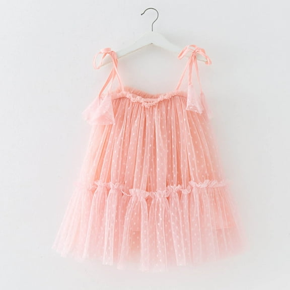 Letdown Baby Girls Christmas Tulle Tutu Dress Sleeveless Sequin Layered Dresses Adjustable Lace-Up Spaghetti Strap Knee Length Dress (#01-Pink,2-3 Years)