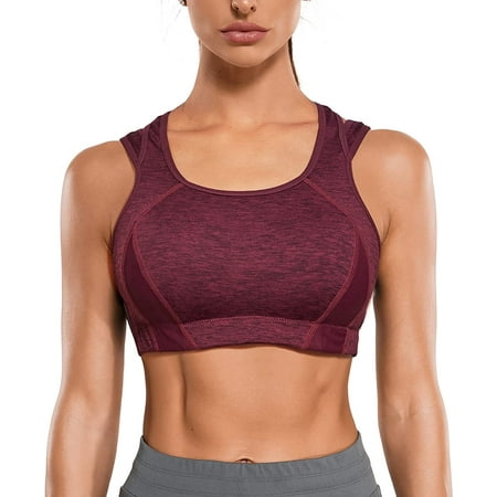 

Nebility Sports Bras for Women High Impact Racerback Full Coverage High Support Workout Bra Shock Control Padded(Red OOM)