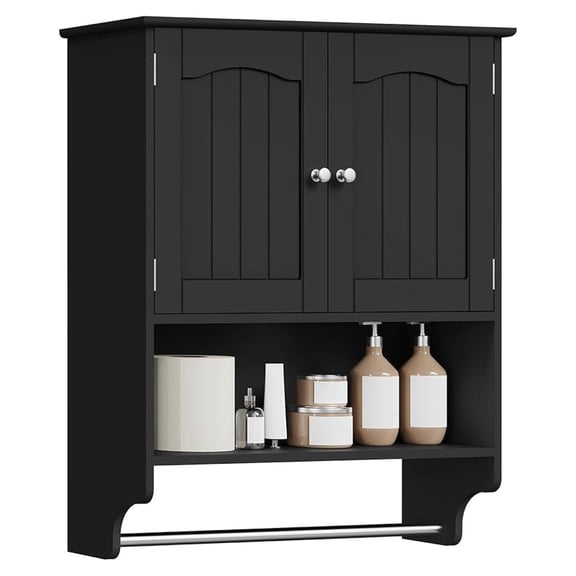 Bathroom Wall Cabinet with Adjustable Shelf & Doors, Over The Toilet Storage Cabinet, Medicine Cabinet for Bathroom, Laundry Room, Kitchen, Black