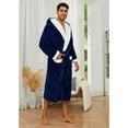 thumbnail image 4 of U2SKIIN Mens Robe with Hood,Full Length Plush Robe for Men Contrast Thick Fleece Bathrobe (Navy, XX-3X-Large), 4 of 7