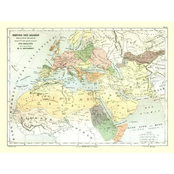Historic Map - Arabian Empire - Cortambert 1880 - 30.40 x 23 - Vintage Wall Art