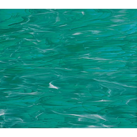 OCEANSIDE STAINED/FUSING GLASS SHEETS - TEAL GREEN/WHITE WISPY FUSIBLE (Small 8" x 12")