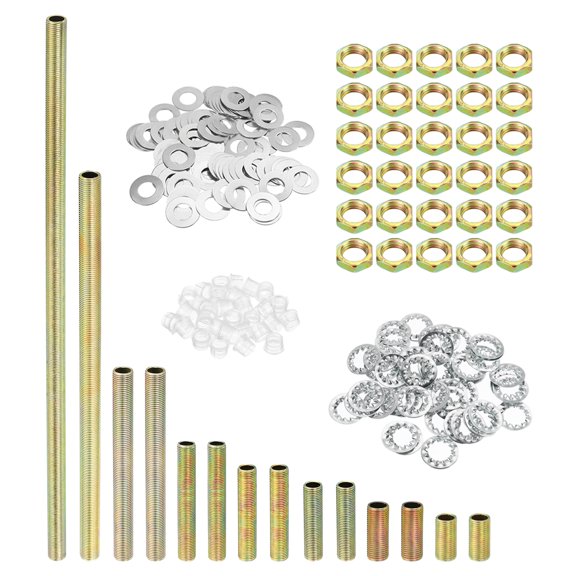 Uxcell 1/8IP Thread 8 Size Lamp Pipe Kit with Nuts Washers Fasteners Assortment Hardware