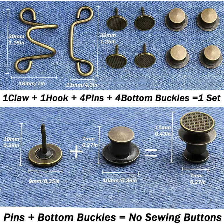Thinp 4 Sets Jean Button Pins, No Sewing Required Pant Waist Tightener  Adjustable Waist Buckle Extender Set Detachable Button Pins for Jeans Pants