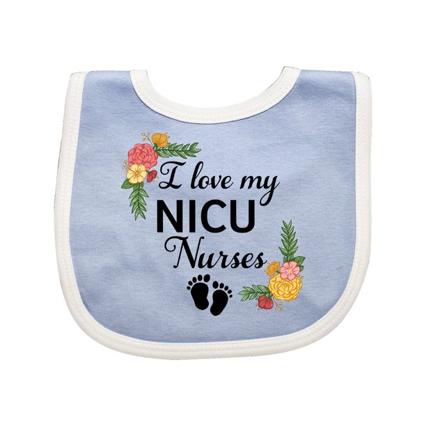 I Love My NICU Nurses with Baby Footprints and Flowers Baby Bib