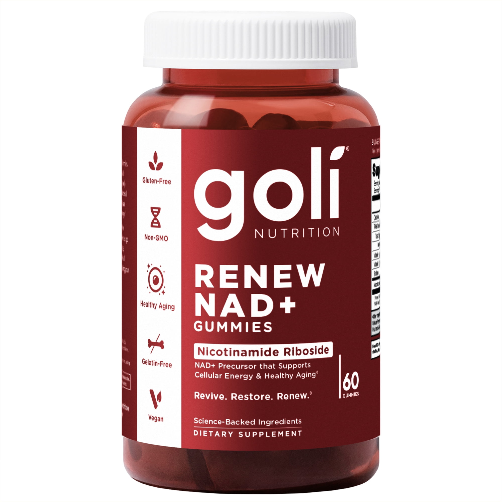 Goli Nutrition Renew NAD+ Gummies with Nicotinamide Riboside, 60 Count