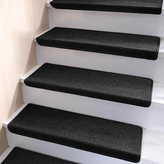 Bullnose Carpet Stair Treads, Stair Treads for Wooden Steps, 2pcs | Non Slip and Washable, Stair Rug for Indoor Runner and Pets, Soft Edging Staircase Protectors, L29.5" x W9.5", Black