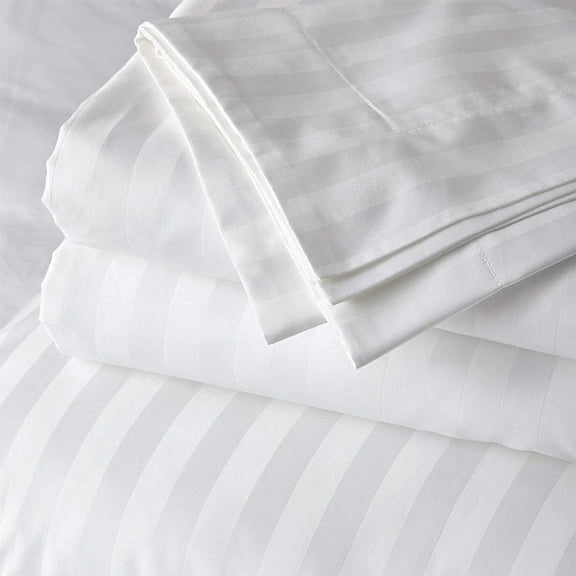 Twin Size 100% Egyptian Cotton Bed Sheets Luxury 800 Thread Count 4Pcs Sheet Set - White Stripe Sateen Weave for Soft & Silky Feel Long Staple Cotton 26" Inch Deep Pocket