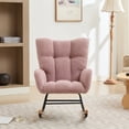 thumbnail image 3 of Modern Nursery Rocking Chair Upholstered Glider Chair with High Backrest Rocker Accent Armchair with Solid Wood Legs for Nursery Bedroom Living Room Teddy(GREEN), 3 of 7