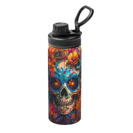 

Hirioo Colorful Floral Skull A for 18oz Sports Insulated Kettle for Gym Hiking Camping Running Mountain Bike Outdoor Sports
