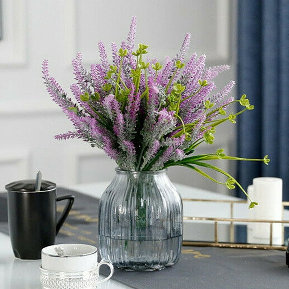 Manunclaims 1 Bundle Fake Flowers Artificial Lavender Faux Plastic Purple Flowers for Home Wedding Kitchen Garden Patio Window Box Office Table Centerpieces Indoor Outdoor Decor (Vase Not Included)