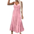 thumbnail image 2 of WIZUTIZ Women's Dresses Summer Casual Plus High Waist Pleated Ruffled Adjustable Strap&Belt Solid Vacation Dress Sleeveless V-Neck Tank Dress for Teen Girls Midi Dress Thin Clubs Dress Pink, 2 of 6