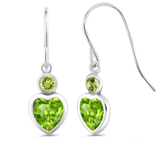 Gem Stone King 925 Sterling Silver Green Peridot French Wire Dangle Hook Earrings for Women (1.77 Cttw, Gemstone August Birthstone, Heart Shape 6MM)