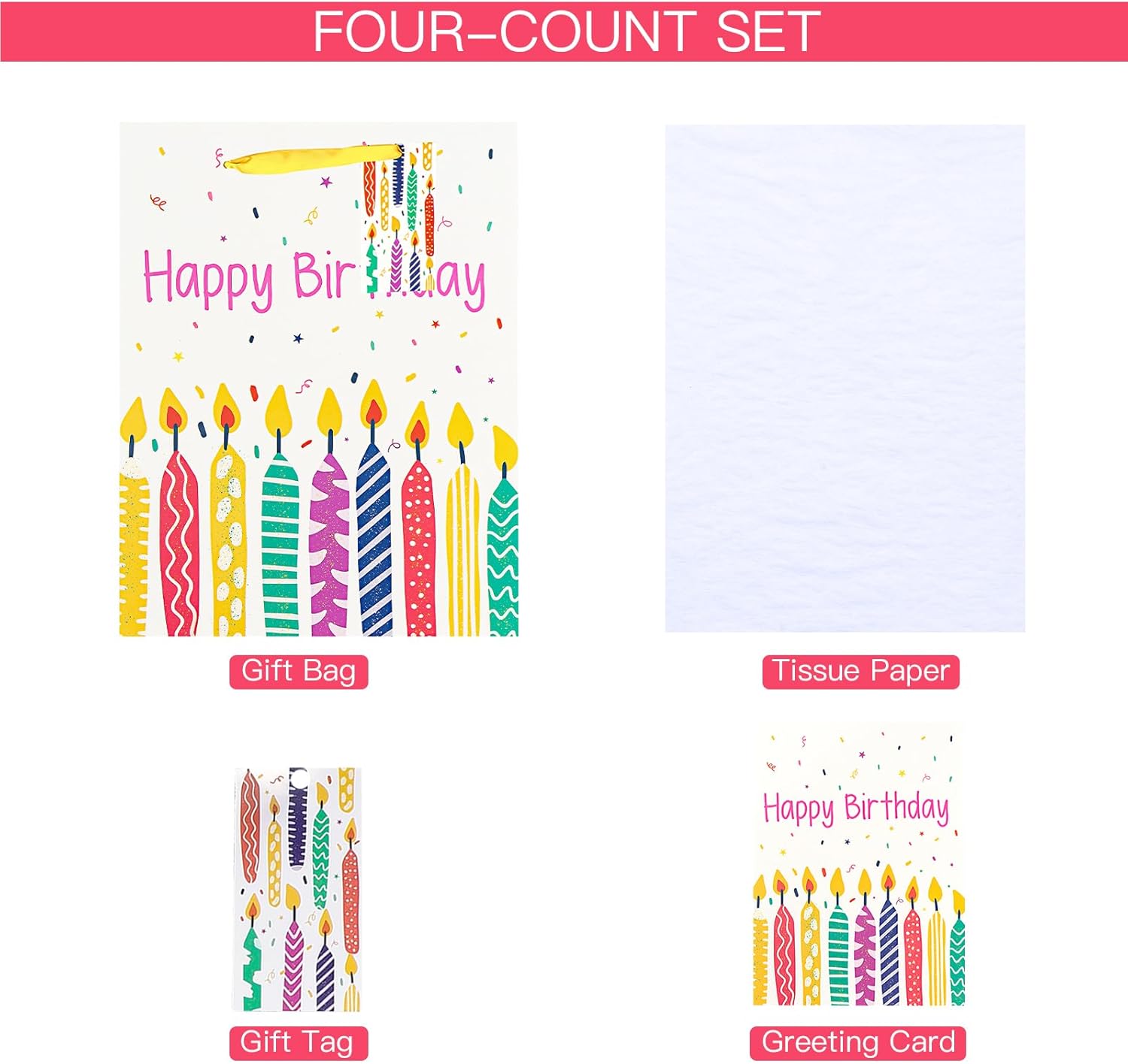 Loveinside Birthday Gift Bag Design with Tissue Paper and Greeting Card for Bitthday, Party and More - 10" x 5" x 13", 1 Pcs - Colorful Happy Birthday