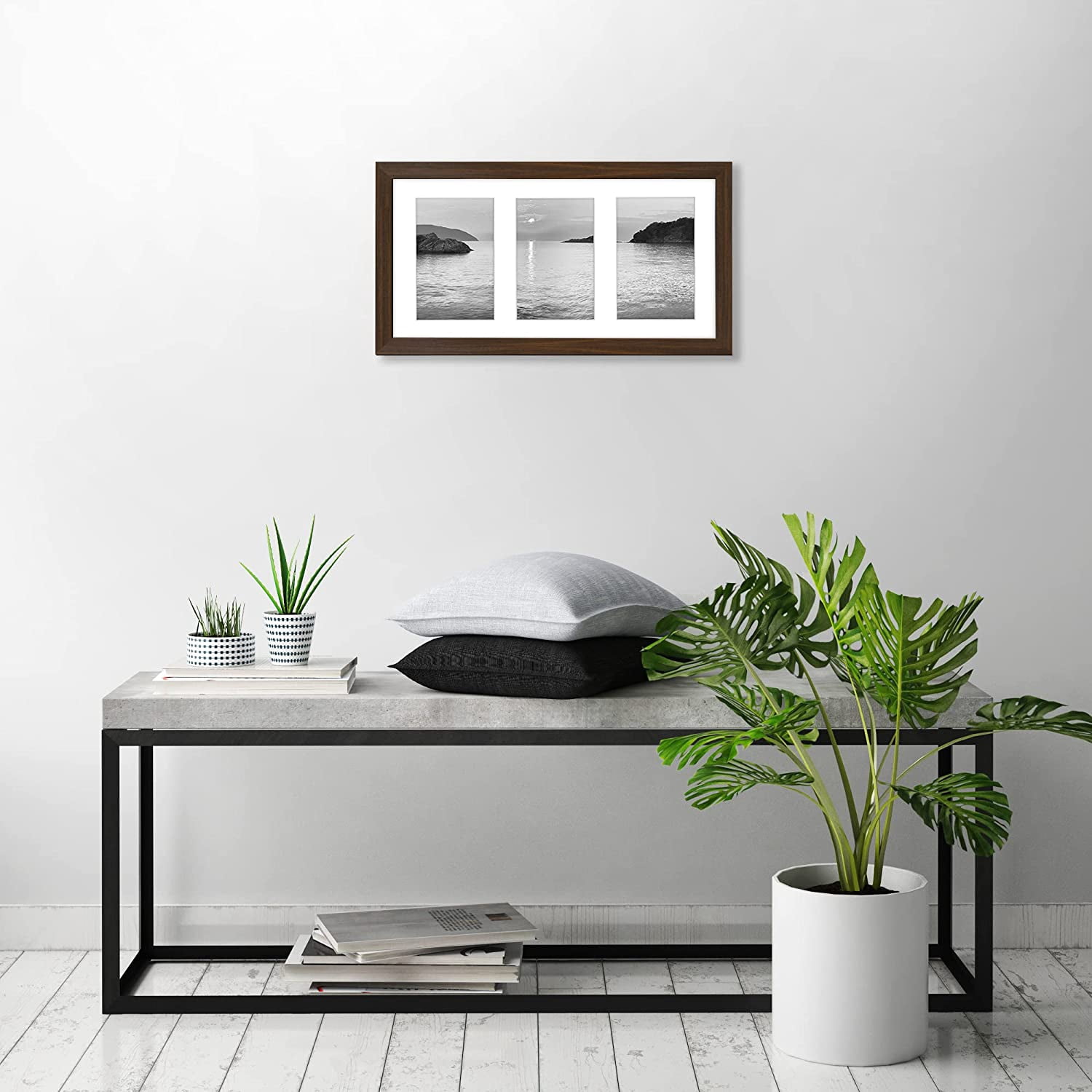 Americanflat Collage Picture Frame in Walnut - Display Three 4x6 Inch Photos on Your Wall, Perfect As a Family Collage Picture Frame