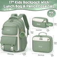 thumbnail image 2 of 3-Piece Cute Backpack Set with Insulated Lunch Bag & Pencil Case, Green & White, 2 of 7