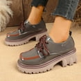 thumbnail image 6 of SYMSHOES Womens Gray Retro Platform Oxford Shoes - Chunky Lace-Up Glossy PU Footwear with Color-Blocked Toe, Versatile Comfortable Style,Size 37, 6 of 9