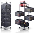 thumbnail image 1 of 5 Rotating Kitchen Storage Rack, Rolling Storage Cart with Metal Mesh Baskets, Lockable Wheels, Top Handle, Fruit & Veggie Cart for Pantry/Bathroom, 1 of 6