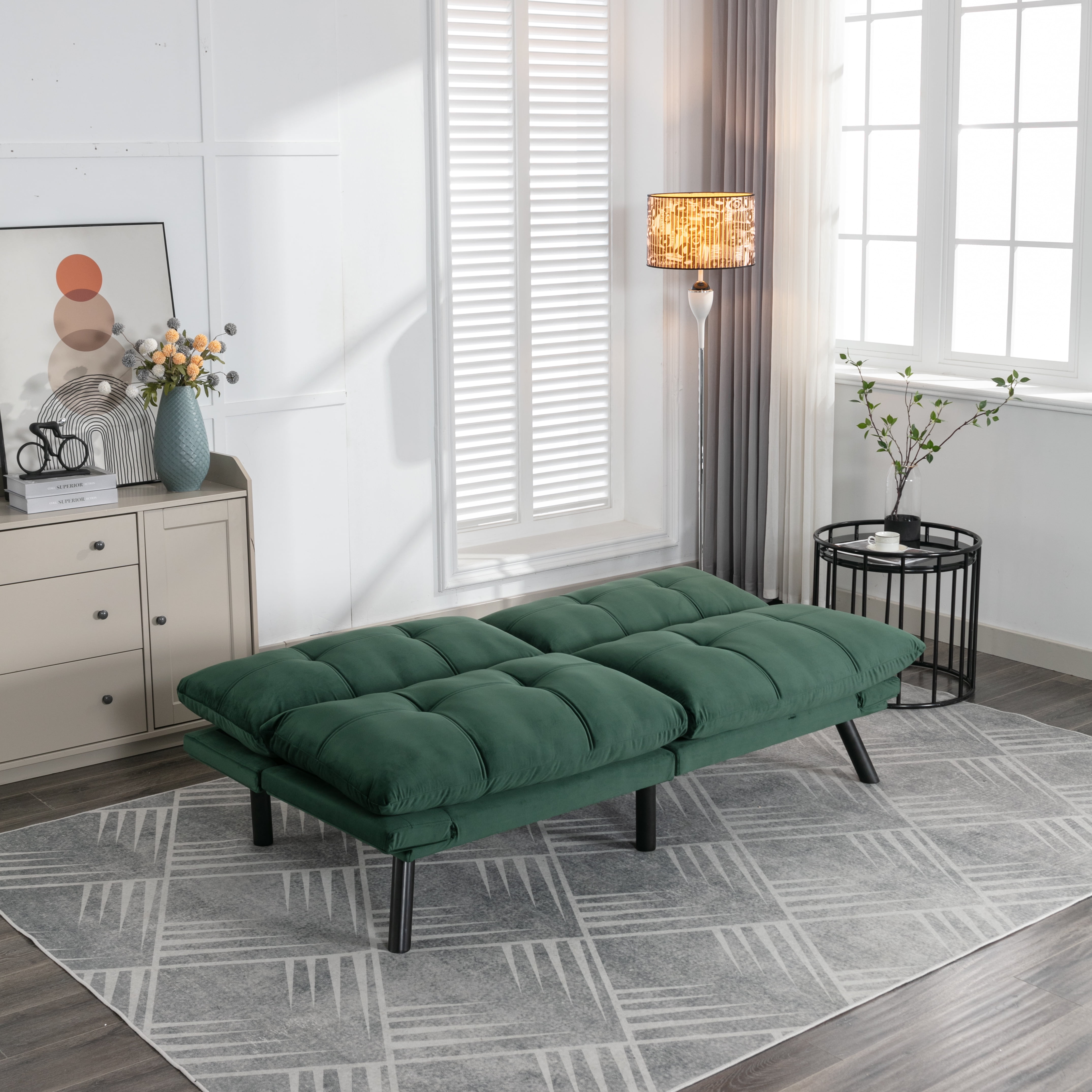 Gewnee Convertible Folding Modern sofa Bed,Upholstered Loveset,Adjustable Armrest and Backrest,Suitable for Living rooms and Apartments.Emerald