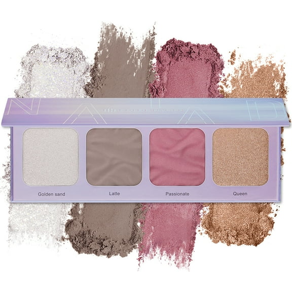 Color Nymph Blush and Highlighter Palette 4 Colors Powder Highlighter Makeup for Teen Girl Face Makeup Powder Set Included Highlighter, Blush, Bronzing Powder, Contour Powder with Mirror (Purple)