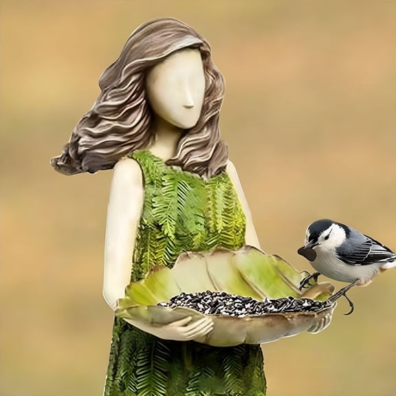 ACDANC Fairy Tale Forest Girl Bird Feeder Resin Crafts Outdoor Garden Statue Garden Lawn Decoration Resin Ornament,1866CM