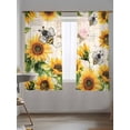 thumbnail image 5 of Sheer Curtains 72 Inches Long 2 Panels Set for Bedroom, Sunflower Bee Semi Sheer Curtains for Windows, Yellow Botanical Vintage Rose Floral Spring Voile Window Treatments Rod Pocket Curtain, 5 of 7