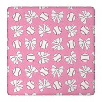 Pink Bows and Baseballs Pattern Square Fitted Tablecloth with Elastic Edge,Square Table Cover,Washable Elastic Table Cover for Home Kitchen Party Decor 36"x36"