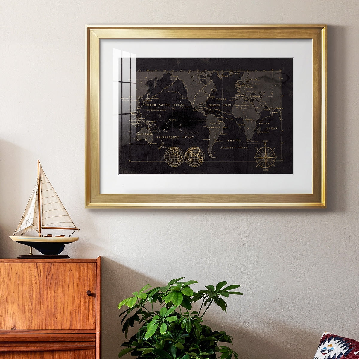 Black Gold Map Premium Framed Print - Ready to Hang