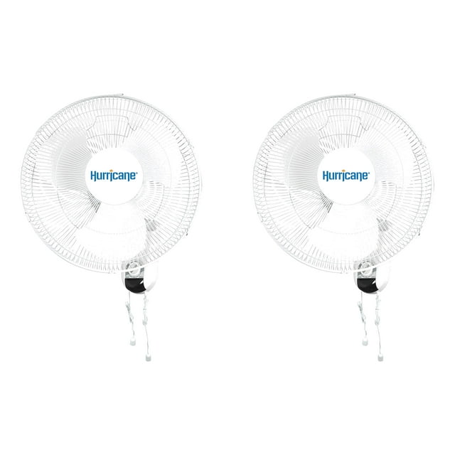 Hurricane Classic 16 Inch 90 Degree Oscillating 3 Speed Wall Fan (2 Pack)