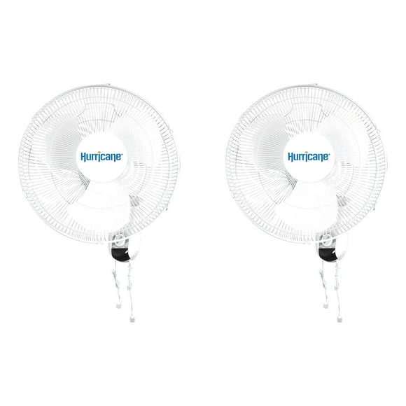Hurricane Classic 16 Inch 90 Degree Oscillating 3 Speed Wall Fan (2 Pack)