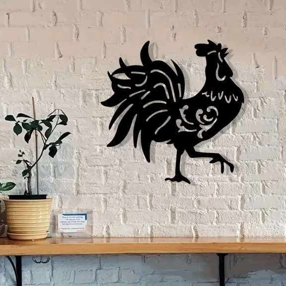 HELLOYOUNG Metal Rooster Wall Sign Farmhouse Garden Art, Indoor Outdoor Decor for Bedroom Home, Unique Rustic Wall Hanging Perfect Gift