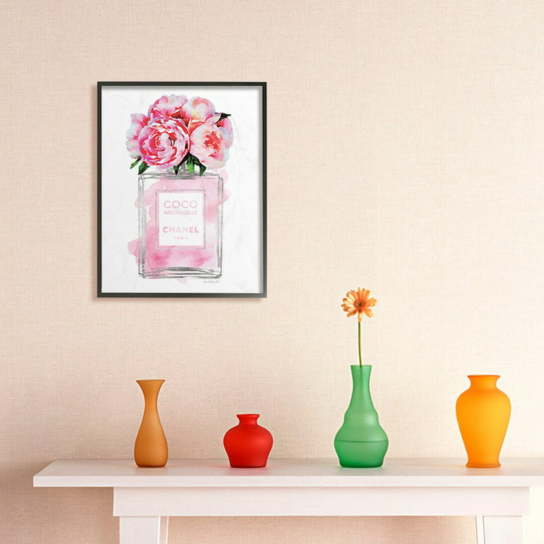 The Stupell Home Decor Collection Perfume Bottle with Peony Flowers Framed  Giclee Wall Art 