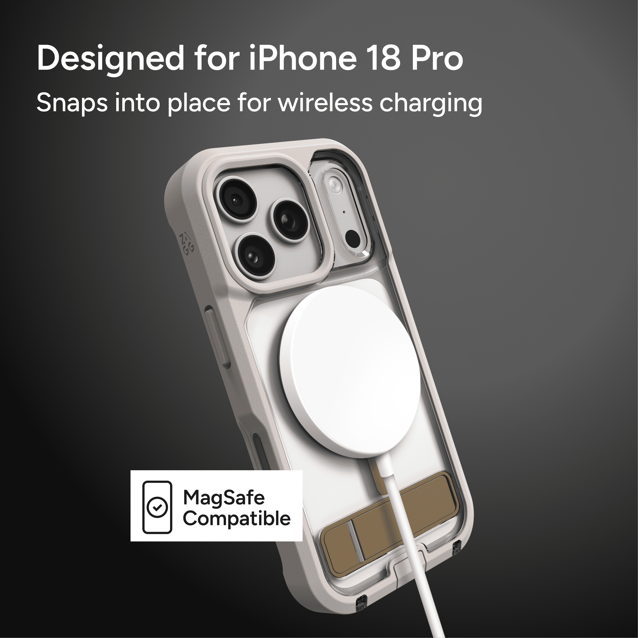 ZAGG Rugged Case - Apple iPhone 18 Pro & 17 Pro Case with MagSafe and Built-In Kickstand – Clear/Sandstone