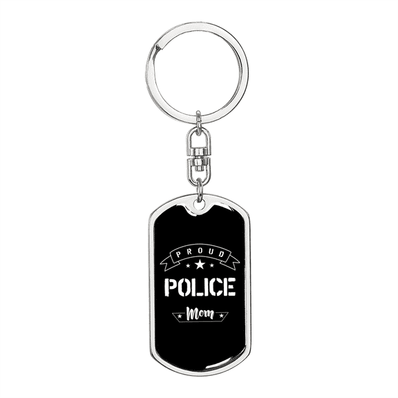 Proud Police Mom Police Stainless Steel or 18k Gold Premium Swivel Dog Tag Keychain