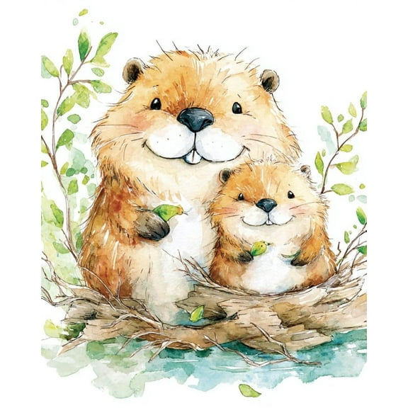 Paint by Numbers for Adults Kids Beginner Beaver Family DIY Acrylic Painting by Numbers Kits with Brushes Acrylic Pigment Home Decoration Gifts 16 x 20 inch