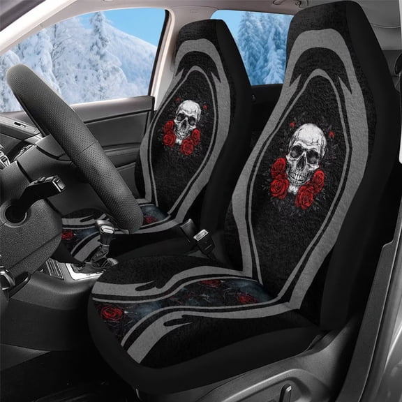 Uorisanigo Car Seat Covers for Front Seat, Soft Comfy Skull Red Rose Vehicle High Back Seats Protection Covers, Seats Cover Fits for Most Cars, Trucks, SUVs, Vans, Set of 2