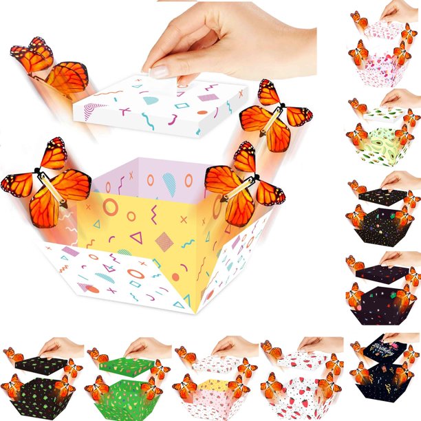 Ganfancp Caja Poligonal Caja Sorpresa Caja Voladora Caja Mariposas Caja Explosión Caja Regalo Vacaciones Ofertas Del Día 2X Cajas 4X Mariposas (Al Azar) 1X Tapa 1X Funda de Cintura