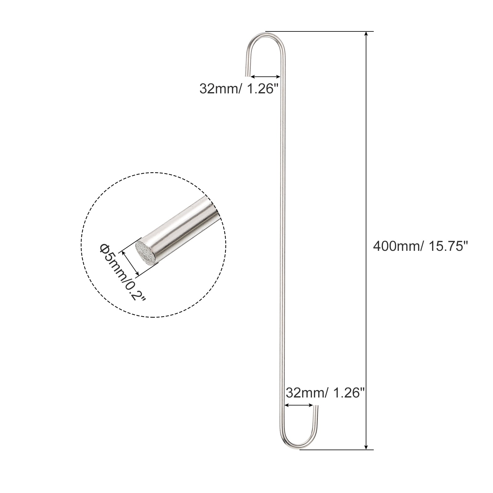 Unique Bargains S Hanging Hooks Extra Long Hangers Matt Silver 16inch/400mm