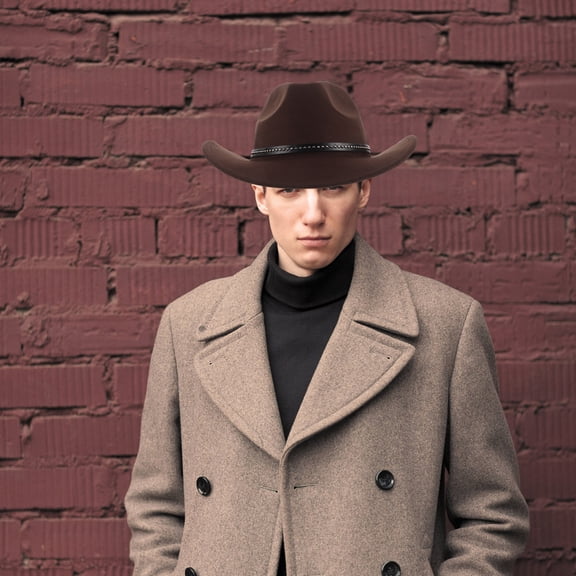 HEANUJJ Coffee Felt Western Cowboy Hat Wide Brim Unisex Fashion for Parties and Outdoors