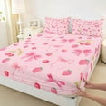 thumbnail image 3 of Feelyou Princess Pink Bowknot Twin Sheet Sets, Cartoon Cherry Strawberry Twin Fitted Sheet, Teens Kids Girls Women Flat Sheet, Breathable Home Decor, 3pcs, 3 of 7