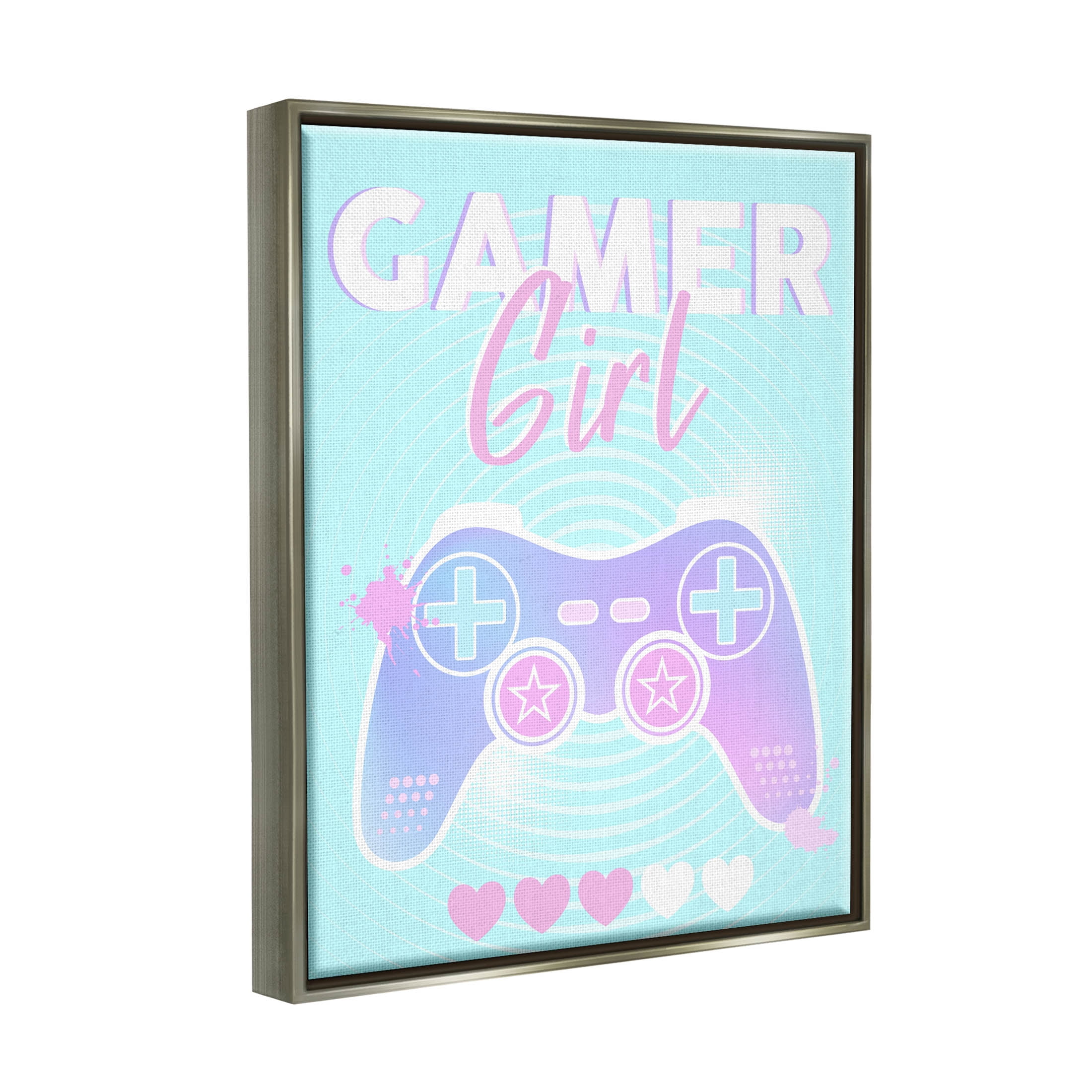 Gamer Girl Pastel Controller Art for Kids Graphic Art Luster Gray Framed Art Print Wall Art