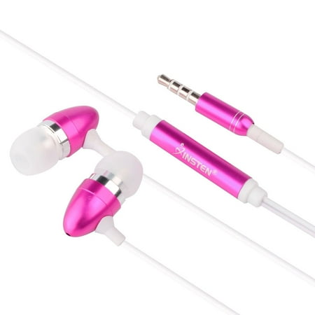 Insten Hot Pink 3.5mm EarBuds Stereo In-Ear Handsfree Headset Headphone with Microphone Universal for Cell Phone Smartphone Mobile 3.5 mm jack for Samsung Galaxy S9 S9+ Plus iPad Mini 5 iPad Air (Best Business Smartphone 2019)