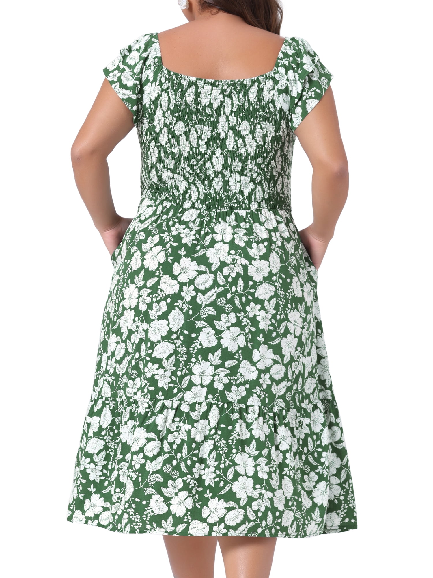 DARING DIVA Plus Size Square Neck and Flutter Sleeves Dress 4X Green