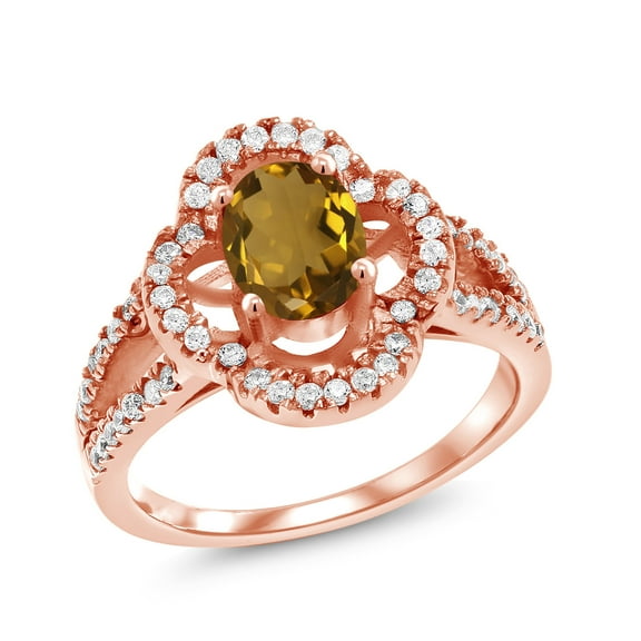 Gem Stone King 1.37 Ct Oval Whiskey Quartz 18K Rose Gold Plated Silver Spotlight Ring (Size 7)