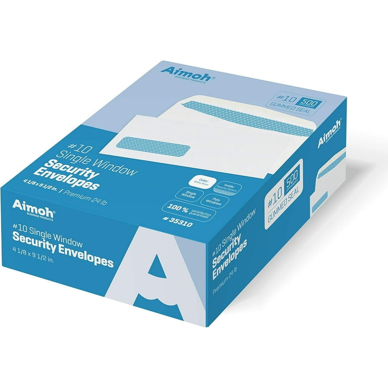 1InTheOffice #10 Right Window Security-Tint Gummed Envelopes - 500/Box, For Business Mail