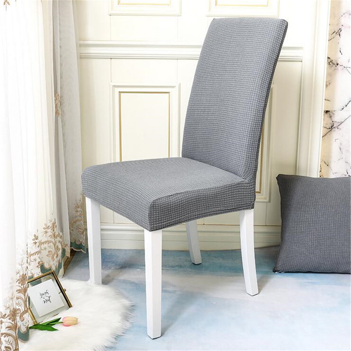 Grey Fabric Stool 48cm with Wooden Legs & Removeable Cover Home Decor Ornament 