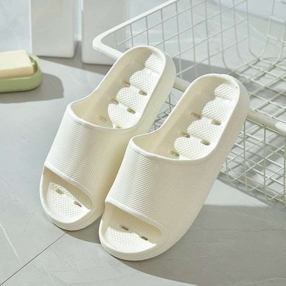 Avrnliq Quick-Dry Non-Slip EVA Womens Shower Slides, Seamless Open-Toe Lightweight Bathroom Pool Spa Bath Slippers in White,Size 36