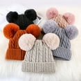 thumbnail image 2 of New Warm Knitted Women's Hat Striped Winter Hats for Men Double Fur Pompom Wool Beanies Thick Skullies Cap faux Pompom Hat Femme (color 5), 2 of 6