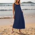 thumbnail image 6 of Women's Plus Size Casual Summer Dresses Fashion Women Solid Round Neck Sleeveless Beach Dresses Vacation Coverup Pockets DressNavy L, 6 of 9