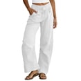 thumbnail image 2 of ClodeEU Women's Linen Elaist Waisted Wide Leg Pants, Casual Breathable Trousers with Pockets White,Women's Plus S, 2 of 5